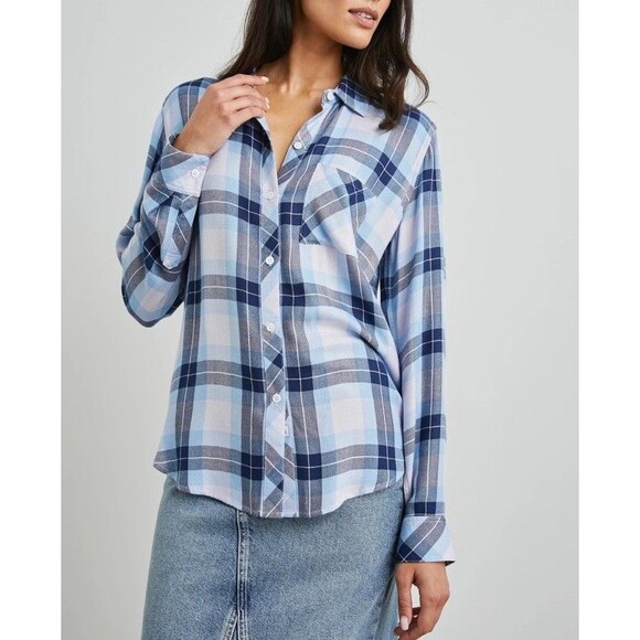 Rails Hunter Shirt Lilac Crystal Navy Plaid Long Sleeve Button Down Women’s S - Picture 1 of 11